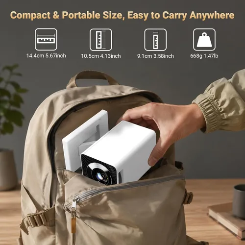 Vista 8 de 【Aplicaciones integradas】Mini proyector con WiFi y Bluetooth, proyector portátil de soporte 1080P 4K, proyector de películas para dormitorio Blanco