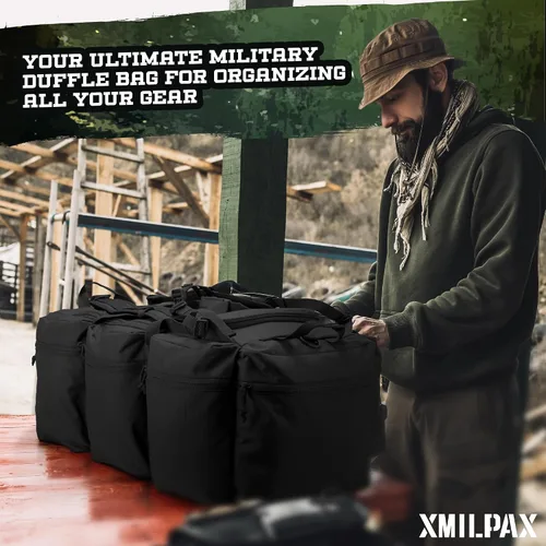 Vista 23 de Bolsa de lona militar grande de 100 L, bolsa de lona para despliegue, equipo deportivo, bolsa de equipaje de viaje con correas desmontables para AT