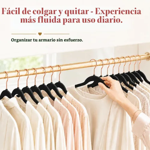 Vista 5 de Smartor Paquete de 50 perchas de terciopelo antideslizantes con gancho de oro rosa, perchas de terciopelo resistente para ropa de adultos, abrigos