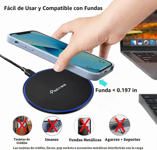 Vista 3 de Pocxwa Cargador inalámbrico para Samsung iPhone LG, almohadilla de carga inalámbrica rápida