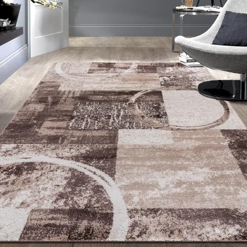 Vista 20 de Rugshop - Alfombra contemporánea con diseño abstracto de círculos, alfombra con respaldo de yute para entrada, cocina o habitación pequeña, marrón