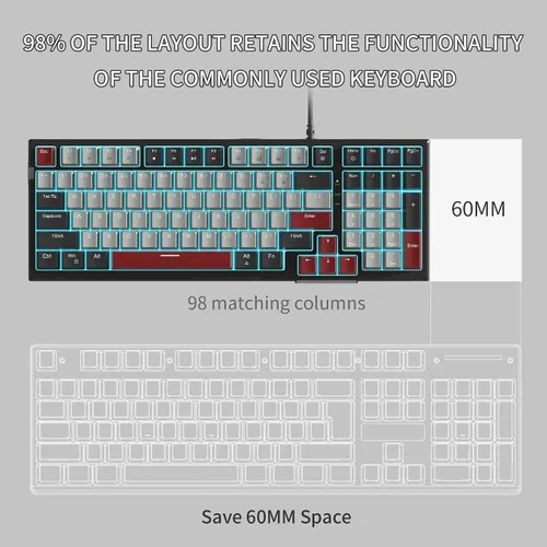 Vista 3 de MageGee Teclado mecánico, teclado de videojuegos con cable Star Sky retroiluminado ultra delgado con interruptores azules, 98 teclas para PC