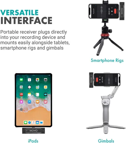 Vista 6 de Movo Edge-DI Lavalier inalámbrico para iPhone, micrófono compacto perfecto para estabilizador de cardán de teléfono inteligente, ideal