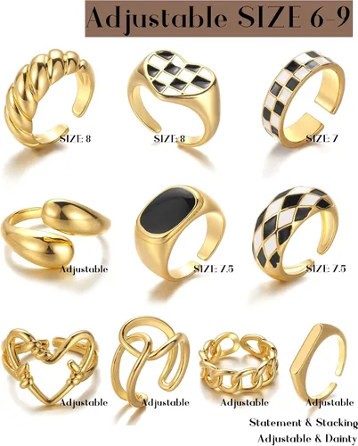Vista 8 de FAXHION Juego de 10 anillos gruesos de oro de 18 quilates para mujeres y niñas, anillos trenzados chapados en oro, apilables, anillos midi, anillos