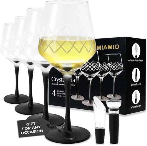 Vista 8 de MIAMIO Juego de 4 vasos Coupé de 9.5 onzas con cuchara de bar, vasos de cóctel de cristal soplado a mano con tallo negro, vasos de cóctel, vasos