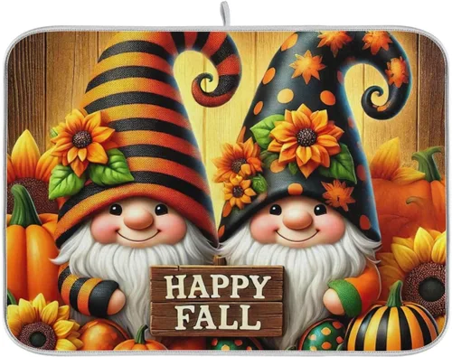 Vista 18 de Tapete de secado de platos de calabaza de otoño con girasol para encimera de cocina, absorbente, almohadilla de microfibra para secar platos