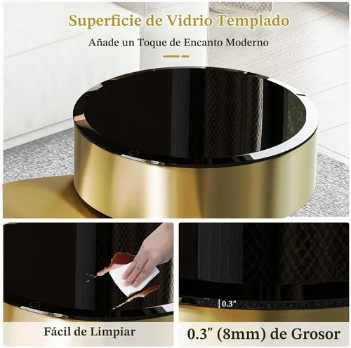 Vista 7 de Mesa auxiliar giratoria ovalada dorada, mesa central de lujo moderna de 2 niveles con parte superior redonda giratoria de 360°, mesa de té con base