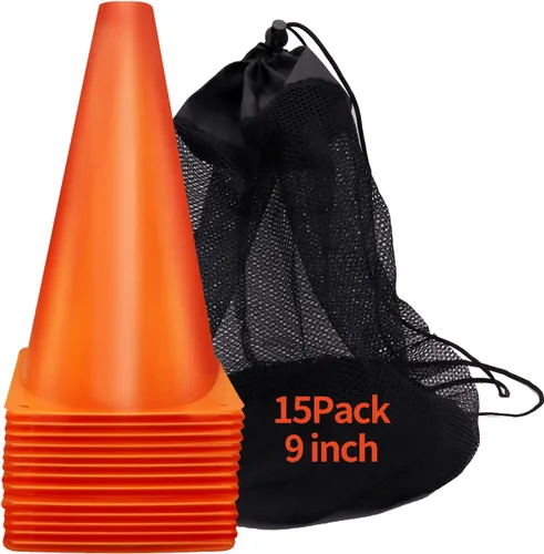 Vista 8 de Cones Sports 9 pulgadas, paquete de 15 conos de entrenamiento para práctica de fútbol, juego de conos de campo de agilidad para ejercicios de fútbol