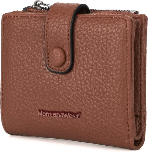 Vista 12 de Montana West Billetera pequeña para mujer, de piel auténtica, triple pliegue, tarjetero Rfid con cremallera y bolsillo para monedas, Un negro, Casual