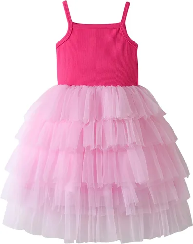 Vista 10 de DXTON Vestidos de verano sin mangas para niñas, con correa de tutú, tejido con 8 capas, mezcla de algodón esponjoso para fiestas de cumpleaños, de 3