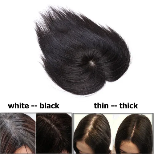 Vista 5 de Benehair Extensiones de cabello con clip en la parte superior para mujer, base de seda, hechas a mano, tupé, parte media, extensión de cabello