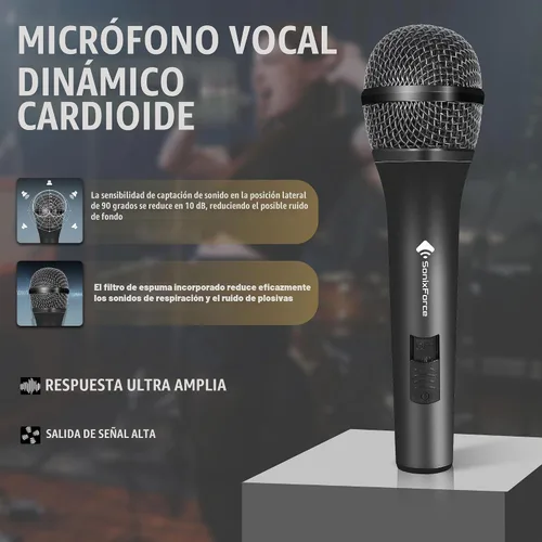 Vista 2 de Micrófono dinámico profesional para cantar micrófono de karaoke con cable de audio XLR de 16 pies a 1/4 pulgadas, micrófono de mano vocal