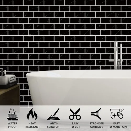 Vista 2 de URCOLOR 10 hojas de adhesivos para loseta en muro de cocina, diseño de metro, autoadhesivos, 12 x 12 pulgadas, para loseta en muro de cocina y baño