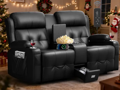 Vista 24 de Sofá reclinable de dos plazas, asientos de cine en casa, sofá reclinable con USB, consola central, sillón reclinable de pared para caravana