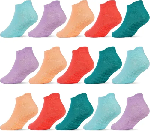Vista 9 de SkiBeaut 15 pares de calcetines antideslizantes para niños pequeños, calcetines antideslizantes para niños y niñas de 0 a 7 años