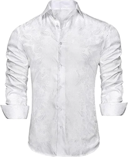 Vista 43 de Hi-Tie Camisa de manga larga jacquard con contraste interior sin arrugas para hombre