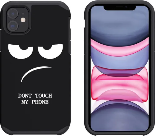 Vista 4 de Funda para iPhone 11, bonita funda [Don't Touch My Phone] a prueba de golpes de doble capa resistente de silicona protectora de plástico para niñas