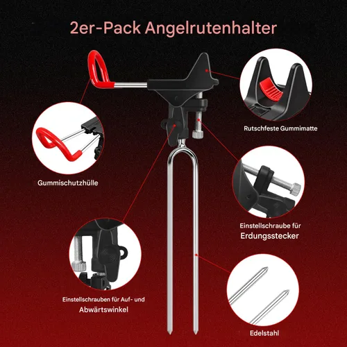Vista 3 de Soporte para caña de pescar para suelo, paquete de 2, altura ajustable de 57-87cm, soporte para caña de pescar ajustable de 360 grados y fácil