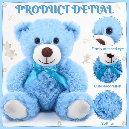 Vista 3 de Jenaai 16 ositos de peluche con lazo de 13.8 pulgadas para centros de mesa de baby shower, revelación de género, decoración de fiesta, regalo de Azul