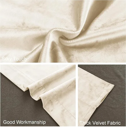 Vista 9 de JIUZHEN Cortinas de terciopelo beige de 63 pulgadas de ancho x 63 pulgadas de largo, cortinas de terciopelo retro suaves con bolsillo para barra