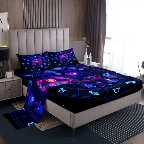 Vista 16 de Erosebridal Piscis - Juego de sábanas de tamaño individual de 12 constelaciones para niños, niñas, niños, niñas, niños, sábana bajera ajustable