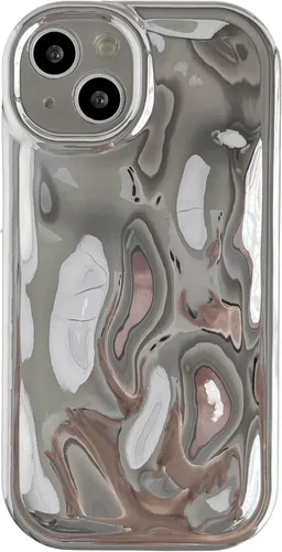 Vista 9 de Caseative Funda para iPhone 13, color negro Suavidad de la galjanoplastia de cromo del patrón de la burbuja del meteorito de la onda