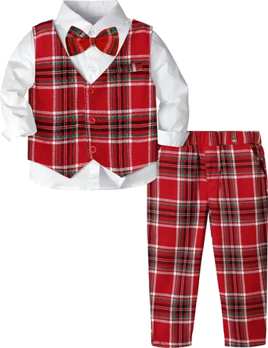 Vista 78 de A&J DESIGN Conjunto de traje de caballero para niños pequeños, 3 piezas, camisas, chaleco y pantalones