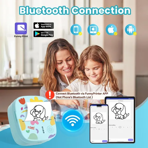 Vista 2 de Mini impresora portátil de calcomanías, mini impresora térmica con 3 rollos de papel, cápsulas de impresión sin tinta Bluetooth, etiquetadora