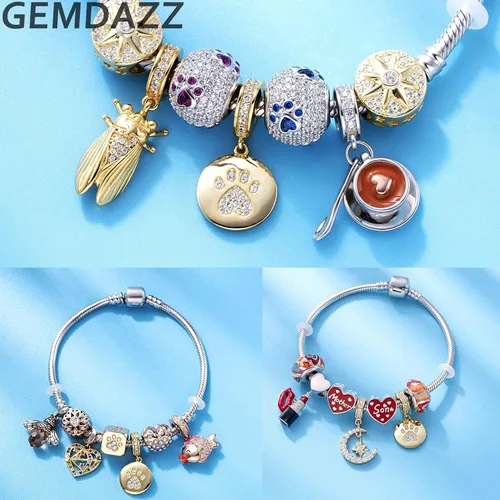 Vista 5 de Juego de dijes de oro para pulseras de bricolaje, dije de corazón de flecha y dije de circonita redonda en plata de ley 925, regalo