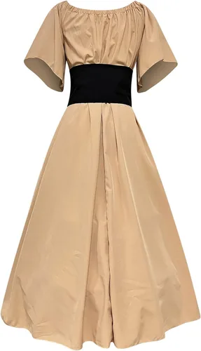 Vista 6 de SHOPESSA Vestido renacentista, disfraz victoriano para mujer, vestido de baile de retazos, vestido medieval de manga acampanada con corsé