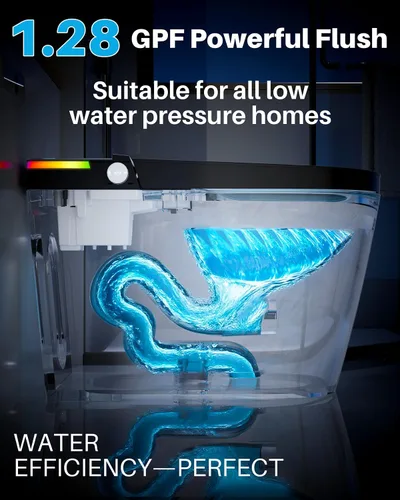 Vista 4 de Inodoro inteligente WinZo con bidé incorporado, inodoro sin tanque con tapa de apertura/cierre automático y secadora, altura cómoda ADA, agua