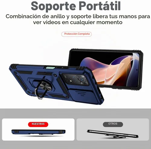 Vista 4 de Funda para Redmi Note 11 Pro 4G/5G/Redmi Note 11E Pro con protector de pantalla de vidrio templado y cubierta de cámara deslizante, anillo magnético
