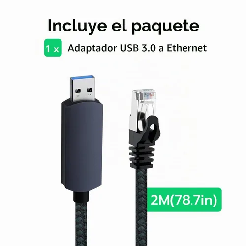 Vista 8 de Mcbazel Cable USB a Ethernet de 6.6 pies, USB 3.0 A a RJ45 macho de nailon, red LAN Gigabit conectada directamente, compatible con laptop, PC