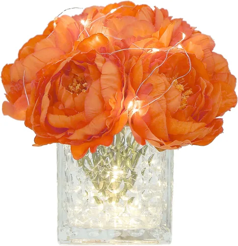 Vista 13 de Ramo de Peonías de Seda Artificial con Centro de Mesa Floral Artificial en Florero de Vidrio para Decoración de Boda en el Hogar (Rojo)