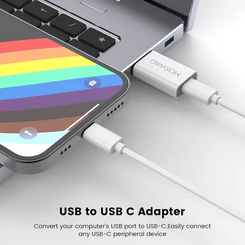 Vista 3 de MOSWAG Adaptador USB tipo C hembra a USB A macho, compatible con computadoras portátiles, PC, no necesita controlador/software adicional
