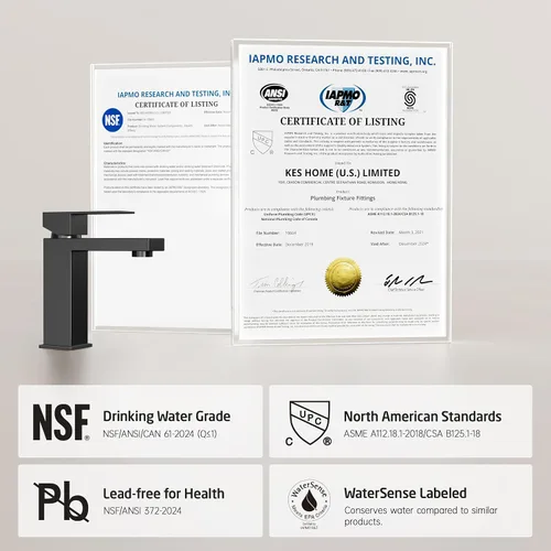 Vista 6 de KES Grifo de Baño Negro de un Solo Agujero, Grifo de Lavabo de Acero Inoxidable con Una Manija, Mate Negro Certificado cUPC, L3156ALFF12-BK