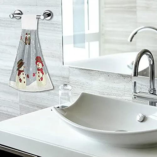 Vista 6 de Toallas de cocina con diseño de búho de muñeco de nieve de invierno, toalla de mano colgante con lazo, 2 unidades, paño suave y absorbente