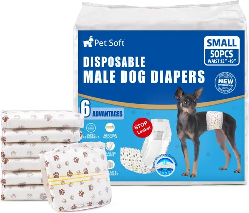 Vista 13 de Pet Soft Pañales desechables para perros machos, con indicador de humedad, ultra absorbentes, cómodos para incontinencia micción excitable, 50