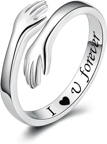 Vista 57 de Anillos de abrazo de plata esterlina S925 para mujeres, adolescentes y niñas, anillo ajustable para nieta, hija, esperanza, promesa, amistad, anillo