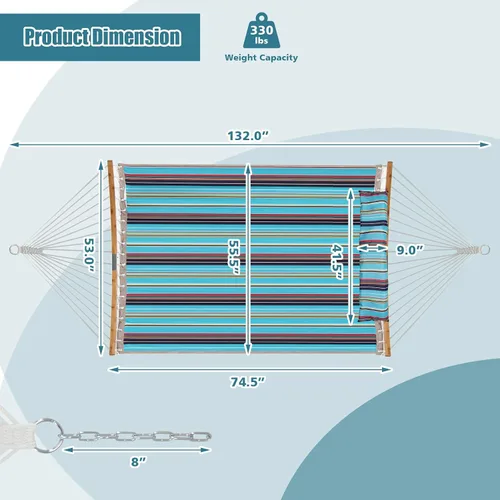 Vista 7 de Giantex Hamaca con almohada desmontable para colgar al aire libre, hamaca de patio con barra separadora de bambú curvada, cadena de acero, hamacas