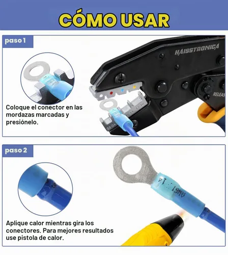 Vista 3 de haisstronica - 100 terminales de anillo termorretráctil, 16-14 AWG, 1/4 pulgada, azul Battery and Ground Stud Connections, 0.7 mm Copper Barrel
