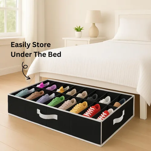Vista 2 de Organizador de almacenamiento de zapatos para debajo de la cama, juego de 2, material 600D resistente a desgarros, se adapta a todos los estilos