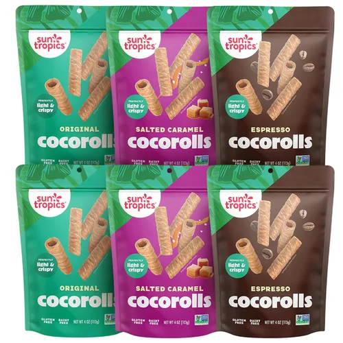 Vista 9 de Sun Tropics CocoRolls - Oblea enrollada de expreso, sin gluten, sin lácteos, hecha con crema de coco pura, 6