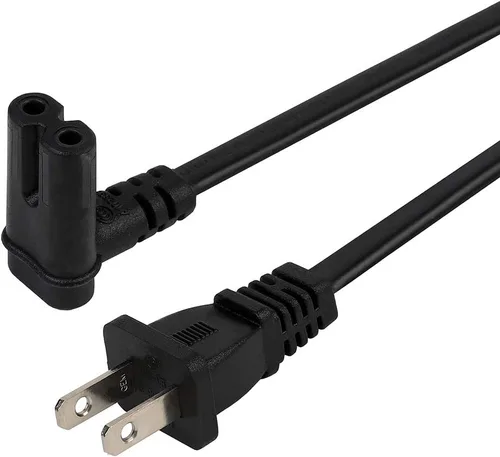 Vista 2 de Cable de alimentación de TV de 6 pies de EE. UU. de 2 clavijas a IEC 320 C7 (Figura 8) Cable de alimentación de CA en ángulo recto hacia abajo