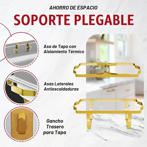 Vista 4 de IMACONE - Juego de 2 platos rectangulares para bufé, 8 cuartos de galón, marco dorado