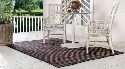 Vista 2 de Unique Loom - Tapete para exteriores de la colección Border, cuadriculado (2.2 pies x 3.1 pies, rectangular, color marrón/negro)