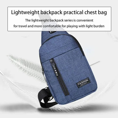 Vista 5 de Pequeña bolsa cruzada negra, bolsa de hombro para hombres y mujeres, bolso bandolera de pecho con una correa de viaje, Azul