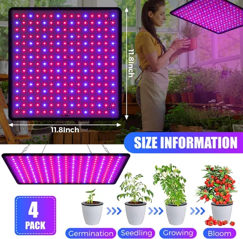 Vista 2 de Liliful 4 paneles de luces de cultivo artificiales de espectro completo de 200 W con 225 LED para interior y exterior para tienda de campaña de Azul