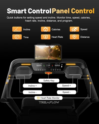 Vista 3 de TREAFLOW Cinta de correr con 0-25% de inclinación automática, 3.5 HP plegable para correr en casa, velocidad máxima de 10.0 MPH, capacidad