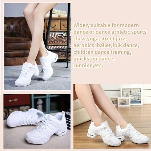 Vista 6 de Zapatos de jazz para mujer, con cordones, de malla, suela gruesa, zapatos de baile de jazz, amortiguadores, modernos y transpirables, suela